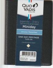 AGENDA Quo Vadis    Miniday  Agenda Civil Journalier 7x10 cm Noir  Année 2024