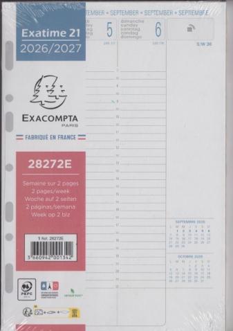 EXACOMPTA 28272E   Recharge Exatime 21 14,2x21 cm Semainier 2026-2027