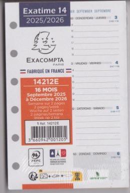 Recharge Exatime 14 semainier millésimé 2 pages par semaine - 126 x 81 mm 14212E -2025-2026