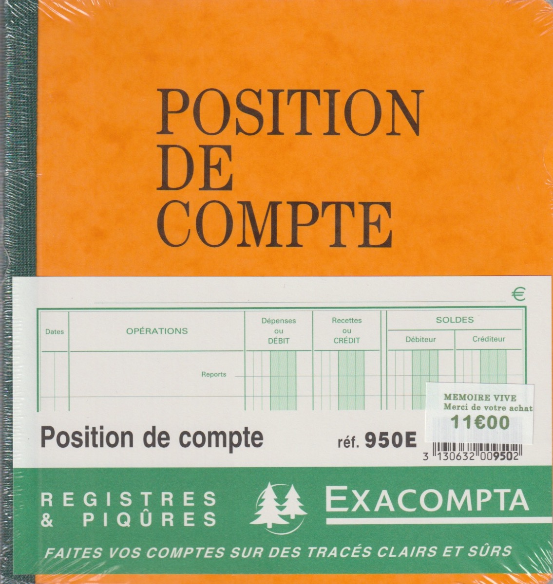 Position de compte 110 x 150 mm Cahier comptable EXACOMPTA 13501E