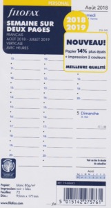 FILOFAX PERS SEM/2 PAGES VERTICALE  LIGNE FRANC 2018-19