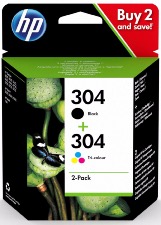 HP 304 Pack de 2 Cartouches d'Encre Noir et Trois Couleurs (Cartouche Cyan, Magenta, Jaune) 3JB05AE