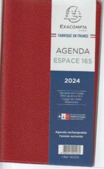 AGENDA Exacompta Espace 16S semainier 2024 spiralé 9X17 REF 16522E