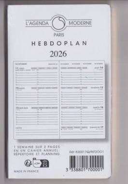 830017Q Agenda Moderne recharge Hebdoplan INT 2001 Version 2026