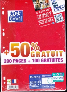 OXFORD Lot de 400 Pages Feuilles Simples Grands Carreaux Seyes Format A4  (21x29,7cm) Perforees, Blanches : : Fournitures de bureau