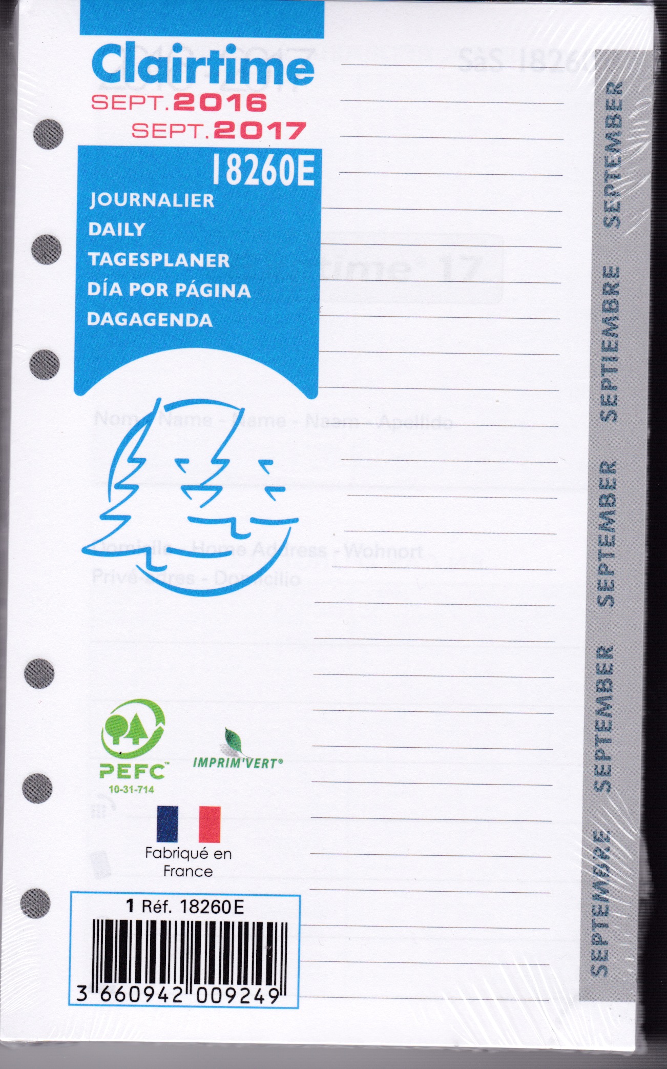 Recharge organiseur journalier 10,5x17,2cm Exacompta Exatime 17