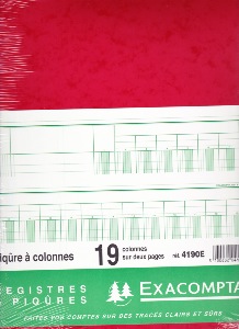 PIQURE EXACOMPTA Registre 4190E - 19 colonnes sur 2 pages - 32 x 25 Numeroté 23 euros