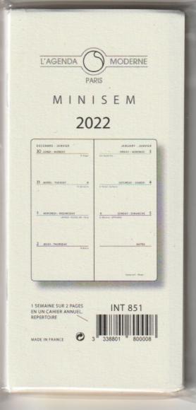 INT 851 Recharge  agenda Moderne 2022 MINISEM 1 S / 2 Pages- Tranche Or