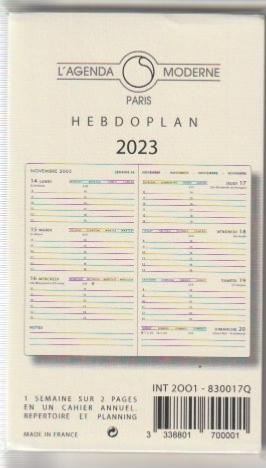 Agenda Moderne recharge Hebdoplan INT 2001 Version 2023