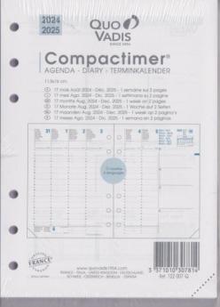 Recharge agenda organiseur QUO VADIS Compactimer 17, la semaine verticale, 16 mois - 122007Q 2025