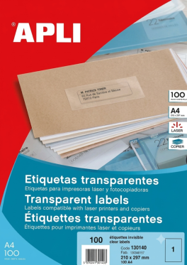 Apli 130140 Etiquettes invisible A4 imprimantes laser