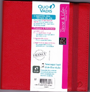 QUO VADIS - AGENDA TIME & LIFE MEDIUM AVEC RÉPERTOIRE - UNE SEMAINE SUR DEUX PAGES - 16X16CM - ROUGE