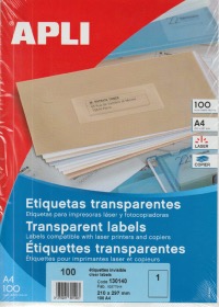 Apli 130140 Etiquettes invisible A4 imprimantes laser