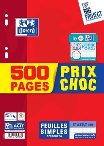 Oxford Copies Doubles 500 Pages A4 Perforées 90g Grands Carreaux Seyes &  Lot de 400 Pages Feuilles Simples Grands Carreaux Seyès Format A4  (21x29,7cm) Perforées : : Fournitures de bureau