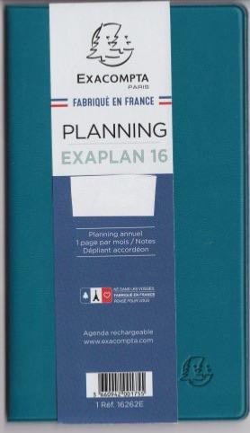 Agenda EXAPLAN 16  1 mois sur 2 pages carnet  Répertoire 16262E