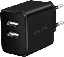 LogiLink PAO210 Adaptateur Prise USB 2 x USB A 12 W pour Smartphones tablettes eBooks Navi etc. avec Protection Contre la Surcharge, et Les Courts-Circuits