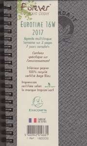 Agenda  Eurotime 16W  Semainiers de poche Jan 2017 à déc 2017 spirale multilingue 16222E  