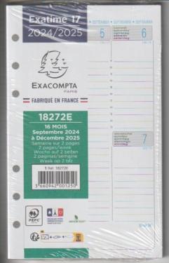 Exacompta 18272E Recharge Exatime 17 Semainier Semaine sur 2 Pages Verticales 172 x 105 mm 2024-2025