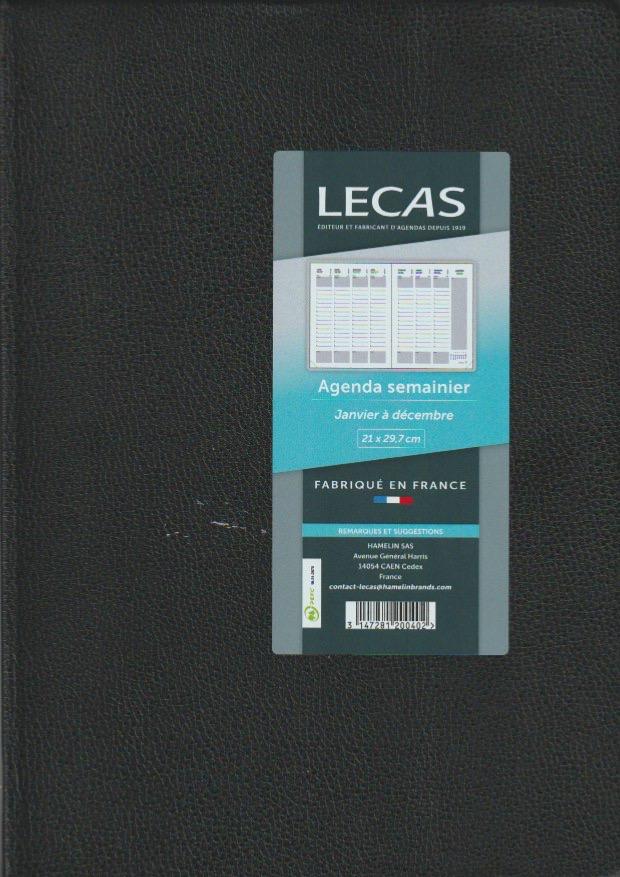 Lecas - 1 Agenda Semainier Classique Economique Grand Format 21 x 27 cm -  Couverture Noire - Août 2023 à Août 2024