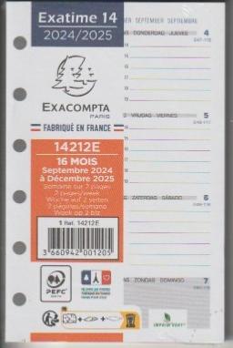 Recharge Exatime 14 semainier millésimé 2 pages par semaine - 126 x 81 mm 14212E -2024-2025
