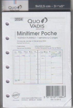 Recharge Agenda Organiseur Timer 14 HORIZ FR 8 x 12 cm QUOVADIS - La Poste