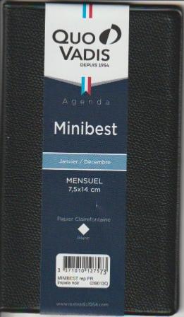 Quo Vadis  Impala  Minibest 2024  Agenda Civil Mensuel 7,5x14 cm Noir  réf 039000