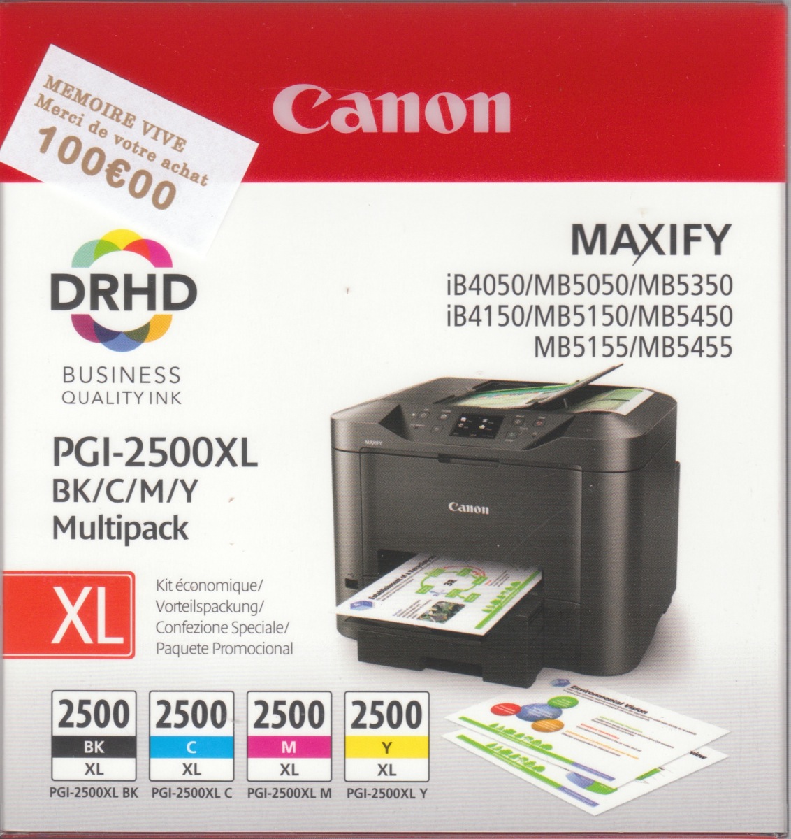 CARTOUCHE CANON PGI-2500XL MULTI PACK DE 4 CARTOUCHES D'ENCRE NOIR