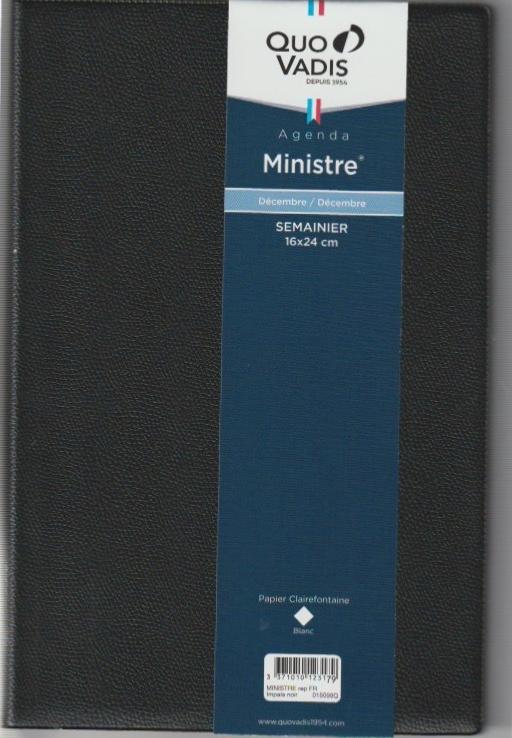 AGENDA QUO VADIS - MINISTRE 015099Q - 16X24CM - NOIR - ANNÉE 2026