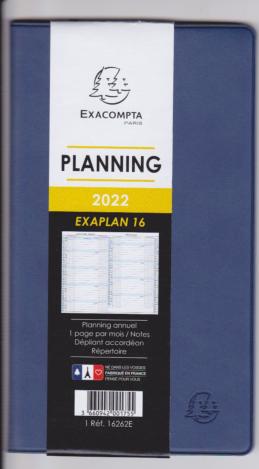 Agenda EXAPLAN 16  1 mois sur 2 pages carnet  Répertoire 16262E