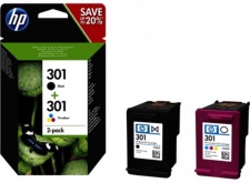 HP 301 Pack de 2 Cartouches d'Encre Noir et Trois Couleurs (Cartouche Cyan, Magenta, Jaune) N9J72AE