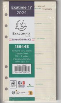 EXACOMPTA 18644E Recharge Exatime 17 Pocket  2025 semainier millésimé sem sur 2p avec notes 170x92 mm