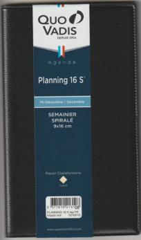 Quo Vadis  Impala  Planning 16 Spiralé  Agenda Civil Semainier 9x16 cm Noir - Année 2025