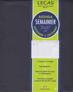  AGENDA BUREAU LECAS - semainier 2023-2024 - 210 x 270 mm - couverture grainée noire