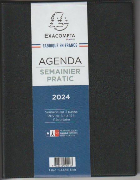 Exacompta 194421 Agenda semainier pratic avec couverture plastique Jan à  Déc Noir Année 2024