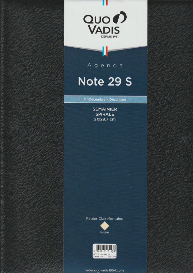 QUO VADIS Agenda 'Note 24 S', 160 x 240 mm, 2024, noir - Achat/Vente QUO  VADIS 57000080