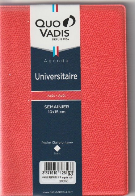 Agenda QUO VADIS Universitaire, format 10 x 15 cm, finition Impala, 2023- 2024