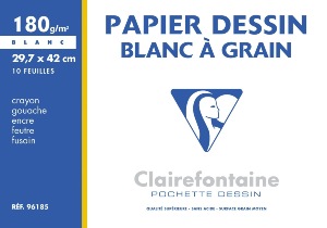 Clairefontaine Papier dessin blanc à grain 180 g A3  