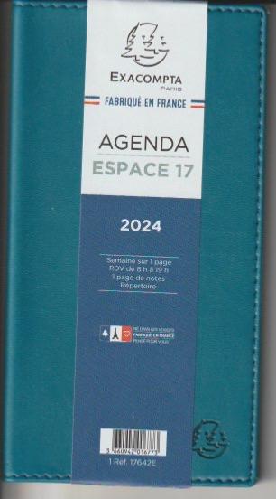 Exacompta Espace 17 Agenda Semainier Civil 2024, Noir, Format: 9x17,5cm  NEUF
