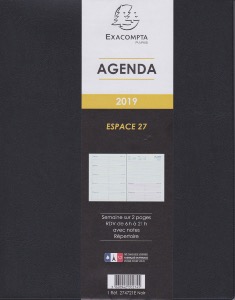  Agenda EXACOMPTA ESPACE 27   21 x 27  1 semaine sur 2 pages 274721E - année  2020
