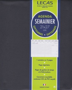  AGENDA BUREAU LECAS - semainier 2023-2024 - 210 x 270 mm - couverture grainée noire