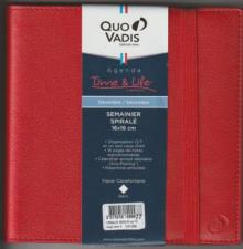 QUO VADIS - AGENDA TIME & LIFE MEDIUM AVEC RÉPERTOIRE - UNE SEMAINE SUR DEUX PAGES - 16X16CM - ROUGE