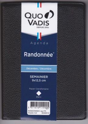  Agenda de poche QUO VADIS RANDONNEE couverture Impala noir 9x12,5cm - 1 semaine sur 2 pages